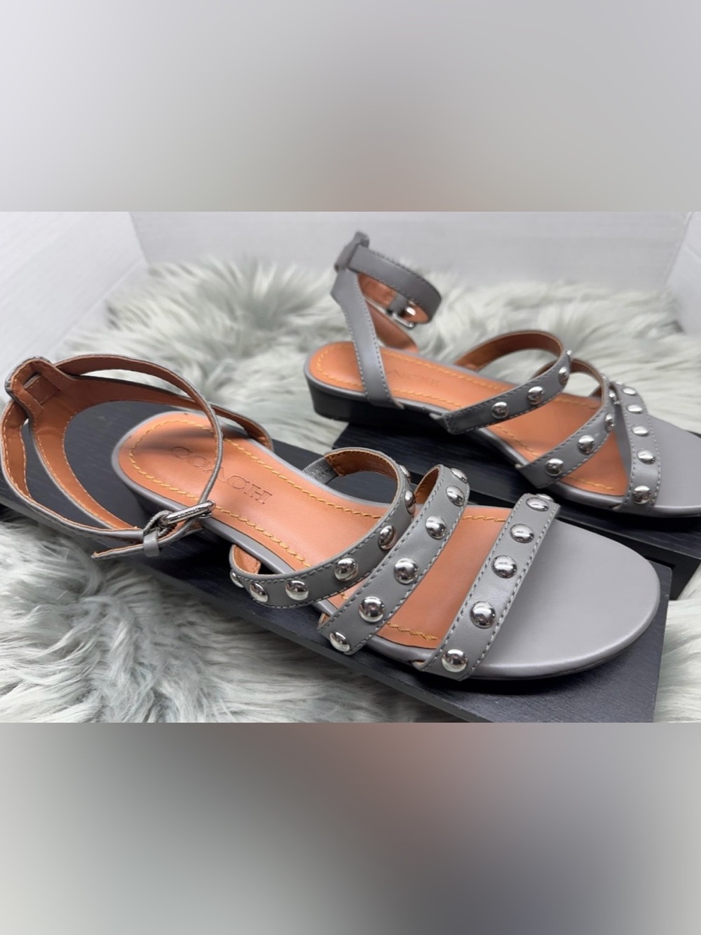 Coach Vanna Leather Demi Wedge Heather Grey Sandals - Picture 3 of 6